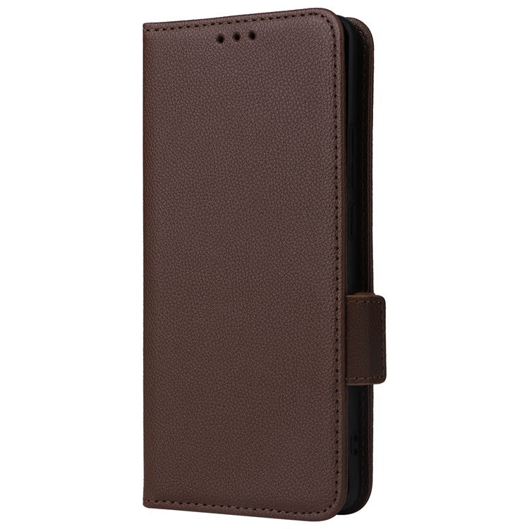 For vivo X100 Pro 5G  Case Card Slots Shockproof Phone Cover with Litchi Texture - Brown