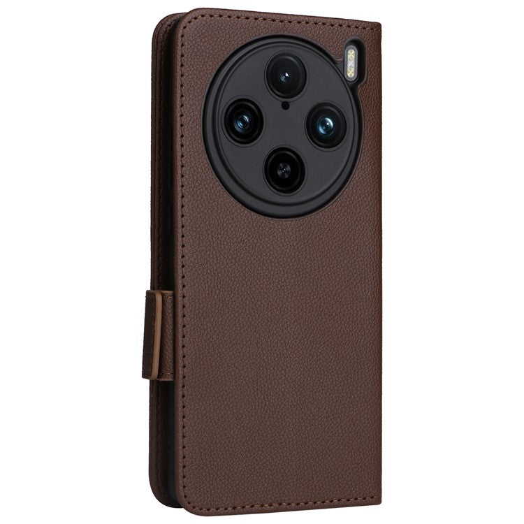 For vivo X100 Pro 5G  Case Card Slots Shockproof Phone Cover with Litchi Texture - Brown