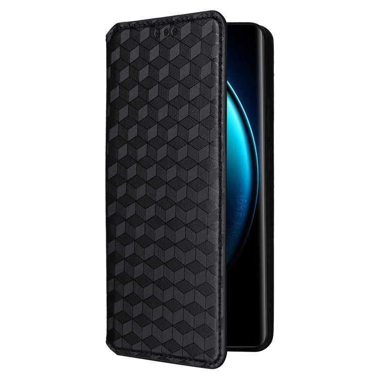 For vivo X100 Pro 5G Case Magnetic Closure Wallet Phone Protector Rhombus Pattern - Black