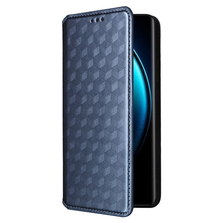 For vivo X100 Pro 5G Case Magnetic Closure Wallet Phone Protector Rhombus Pattern - Blue