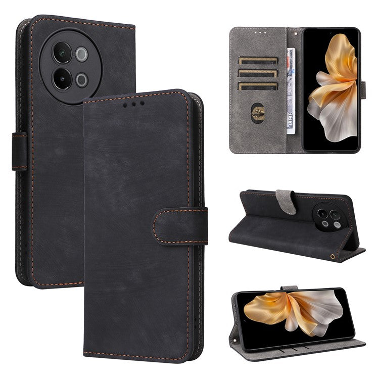 For vivo S18e 5G Leather Phone Case RFID Blocking Shockproof Flip Cover - Black