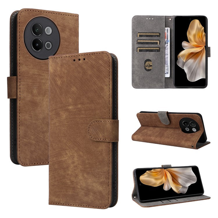 For vivo S18e 5G Leather Phone Case RFID Blocking Shockproof Flip Cover - Brown