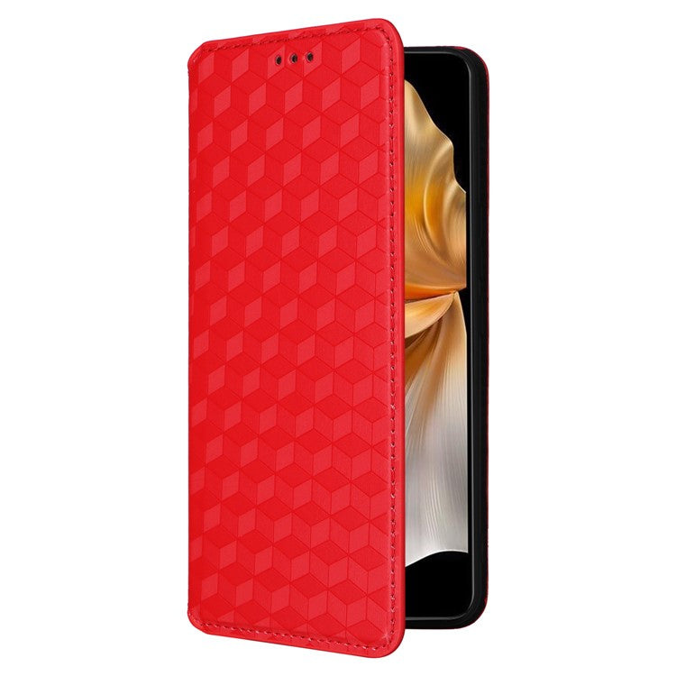 For vivo S18e 5G Leather Case Magnetic Closure Phone Cover Rhombus Pattern - Red