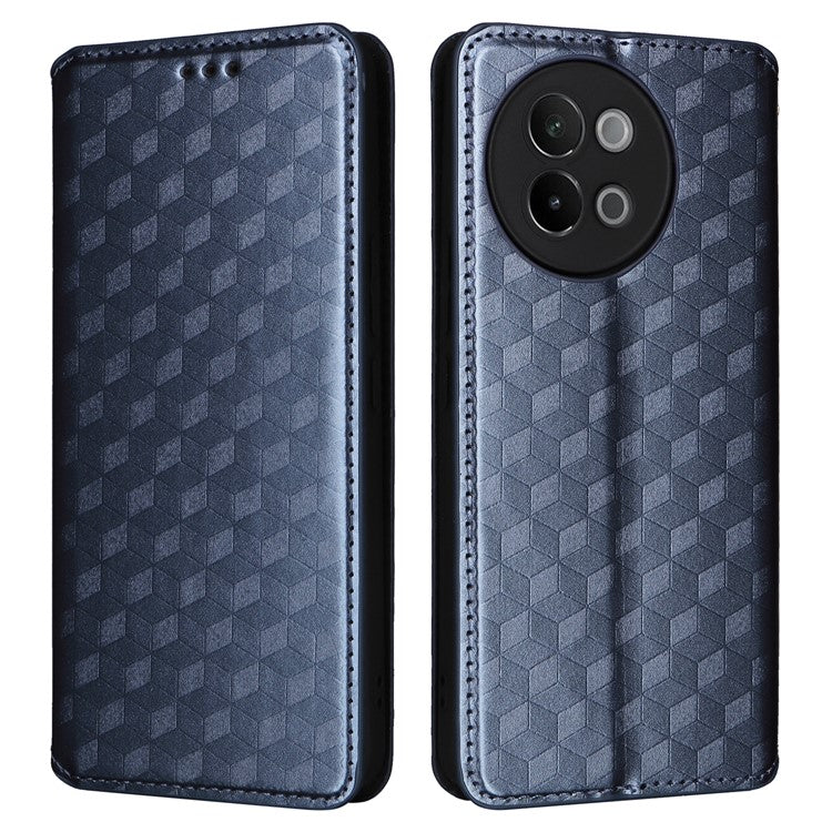 For vivo S18e 5G Leather Case Magnetic Closure Phone Cover Rhombus Pattern - Blue