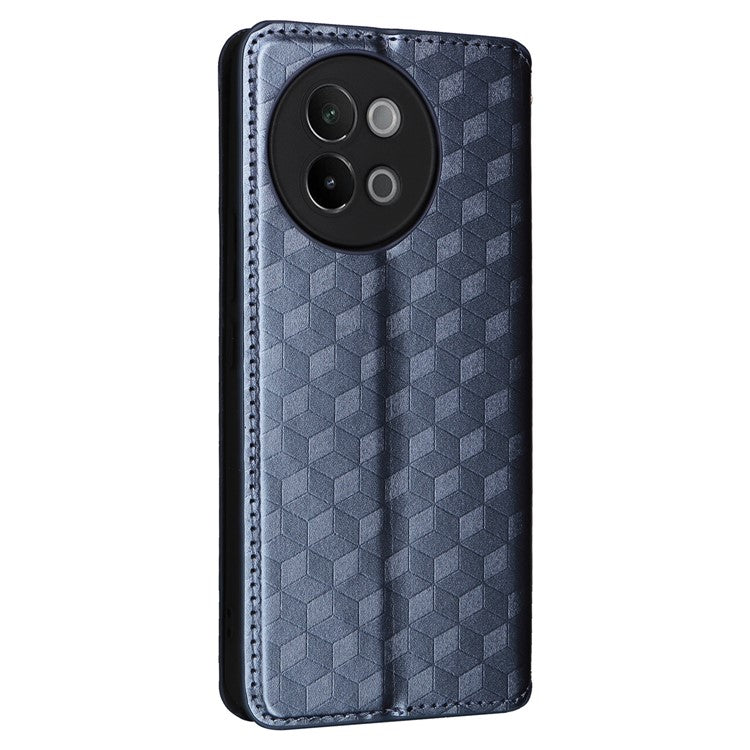 For vivo S18e 5G Leather Case Magnetic Closure Phone Cover Rhombus Pattern - Blue