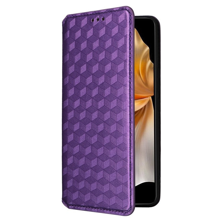 For vivo S18e 5G Leather Case Magnetic Closure Phone Cover Rhombus Pattern - Purple