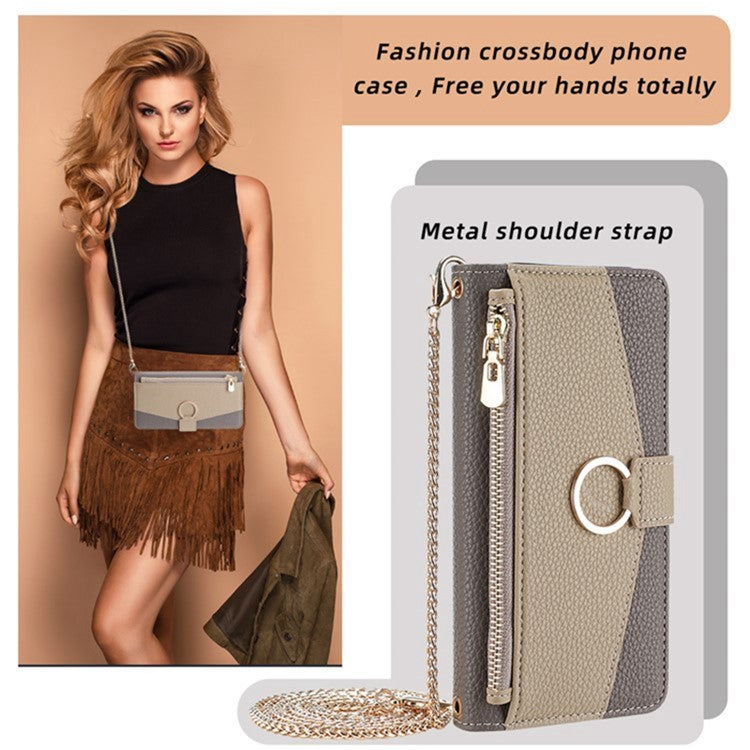 For vivo Y21 / Y21s / Y33s Phone Case PU Leather Crossbody Wallet Cover with Makeup Mirror - Grey