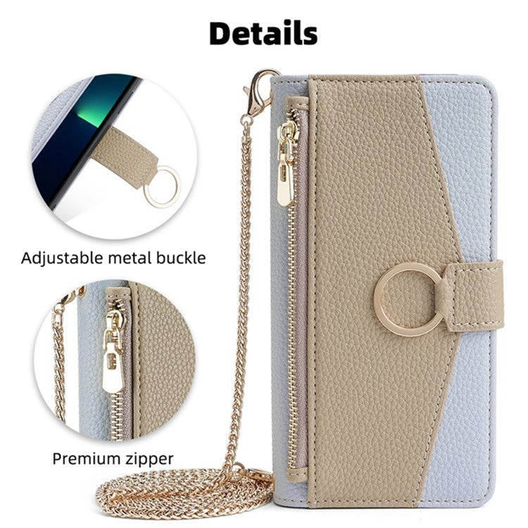 For vivo Y35 4G (2022) / Y22 4G / Y22s 4G Crossbody Phone Case Zipper Pocket Makeup Mirror Cover - Blue