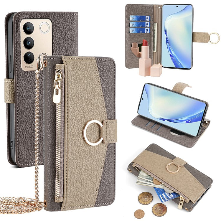 For vivo S16 / S16 Pro Phone Case PU Leather Zipper Wallet Full Protection Cover - Grey