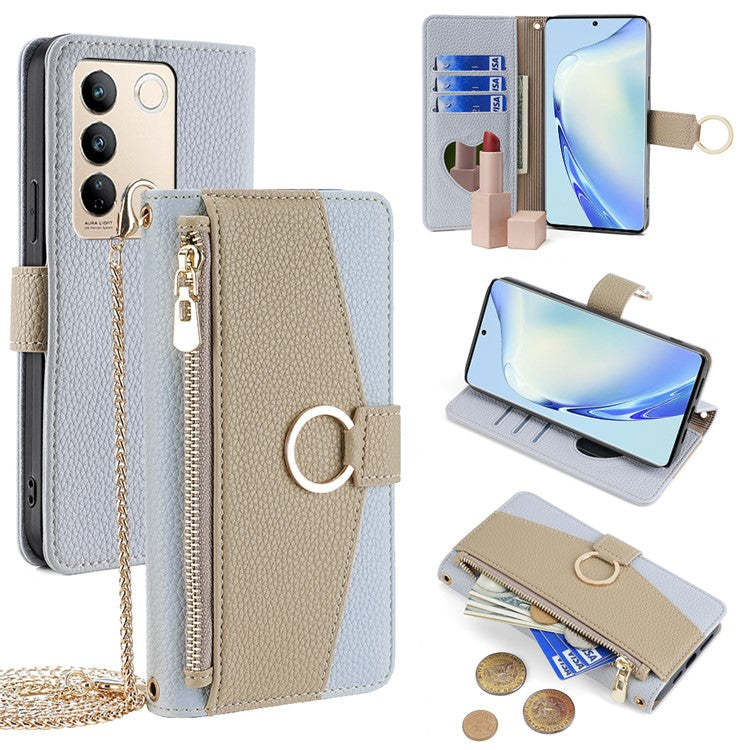 For vivo S16 / S16 Pro Phone Case PU Leather Zipper Wallet Full Protection Cover - Blue