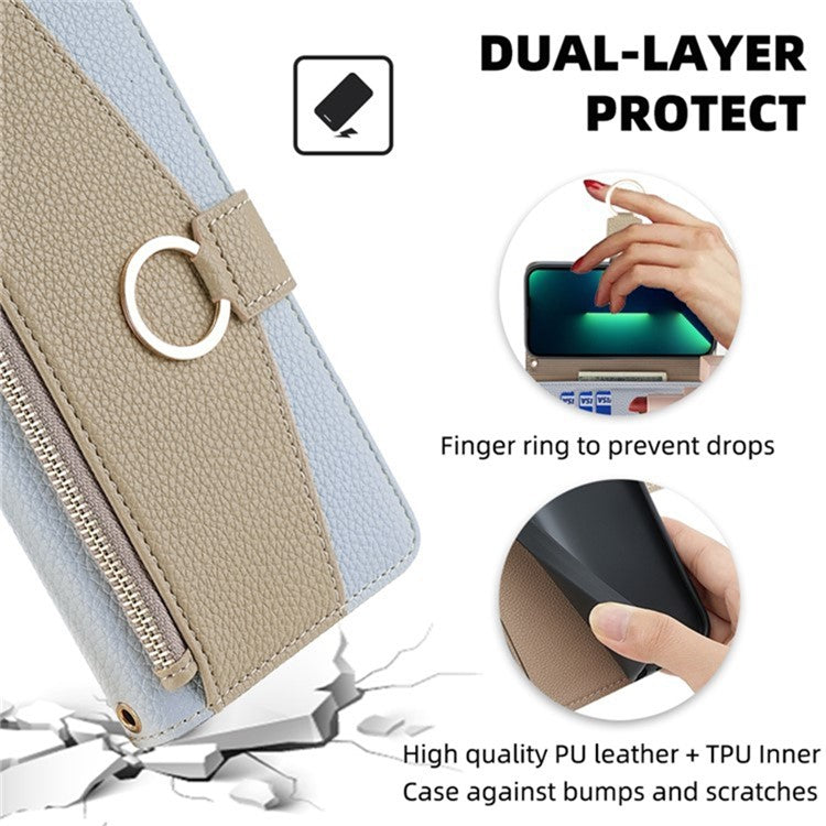 For vivo S16 / S16 Pro Phone Case PU Leather Zipper Wallet Full Protection Cover - Blue