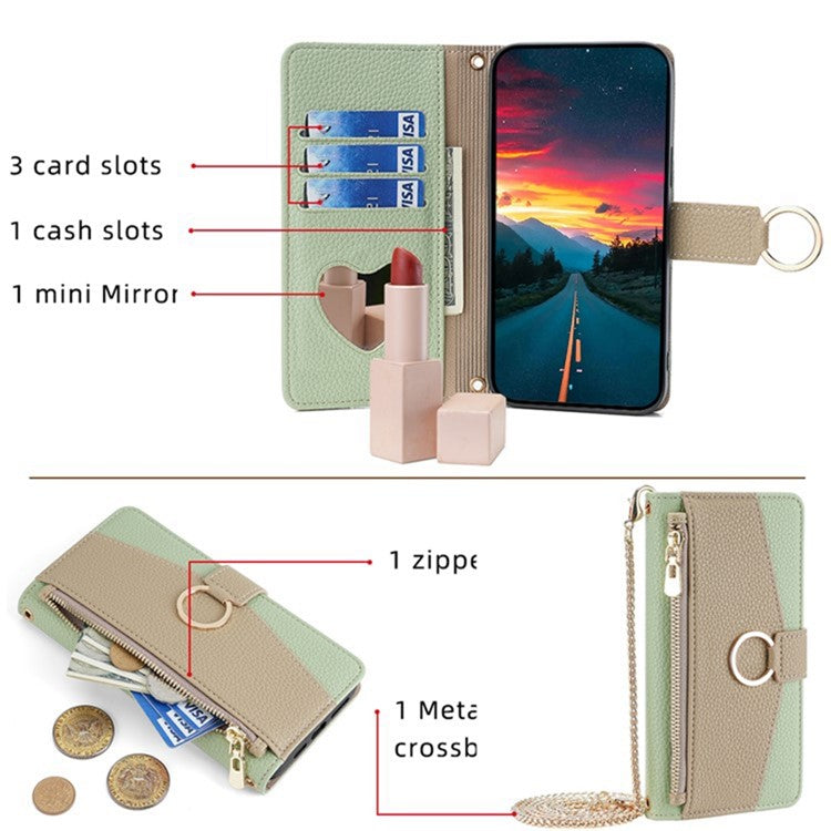 For vivo S16 / S16 Pro Phone Case PU Leather Zipper Wallet Full Protection Cover - Green