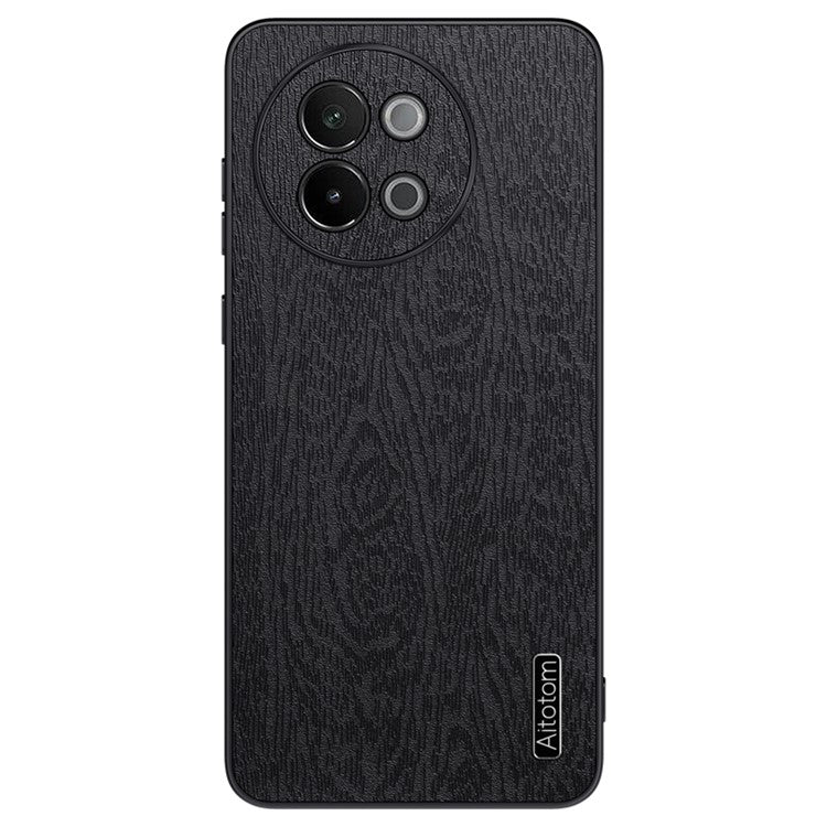 For vivo S18e 5G Back Cover PU+PC+TPU Wood Grain Mobile Phone Protective Case - Black