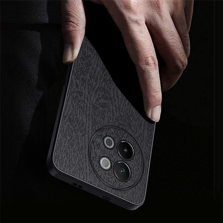 For vivo S18e 5G Back Cover PU+PC+TPU Wood Grain Mobile Phone Protective Case - Black