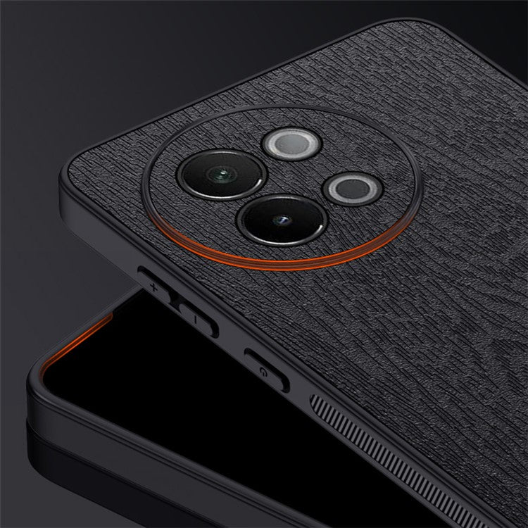 For vivo S18e 5G Back Cover PU+PC+TPU Wood Grain Mobile Phone Protective Case - Black