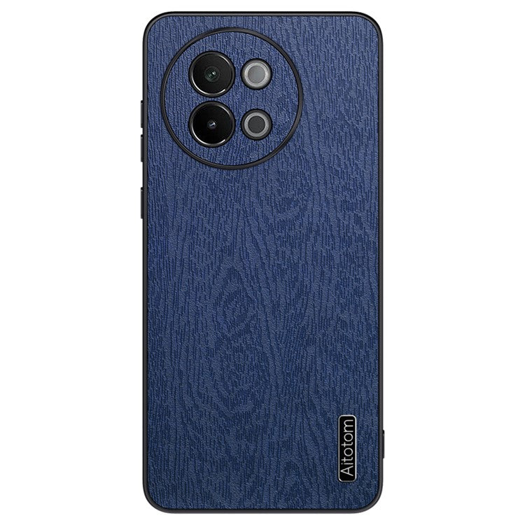 For vivo S18e 5G Back Cover PU+PC+TPU Wood Grain Mobile Phone Protective Case - Blue