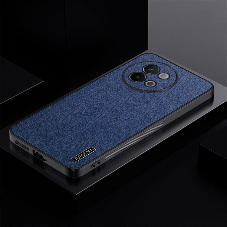 For vivo S18e 5G Back Cover PU+PC+TPU Wood Grain Mobile Phone Protective Case - Blue