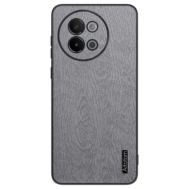 For vivo S18e 5G Back Cover PU+PC+TPU Wood Grain Mobile Phone Protective Case - Grey