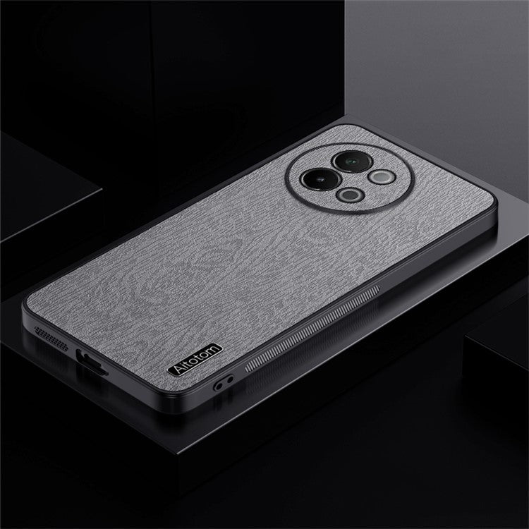 For vivo S18e 5G Back Cover PU+PC+TPU Wood Grain Mobile Phone Protective Case - Grey