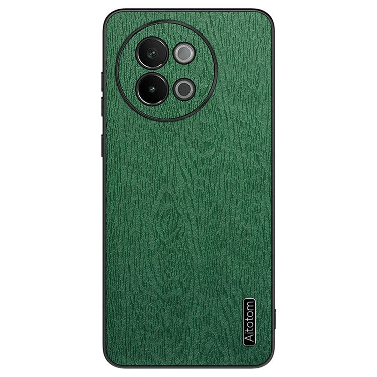 For vivo S18e 5G Back Cover PU+PC+TPU Wood Grain Mobile Phone Protective Case - Green