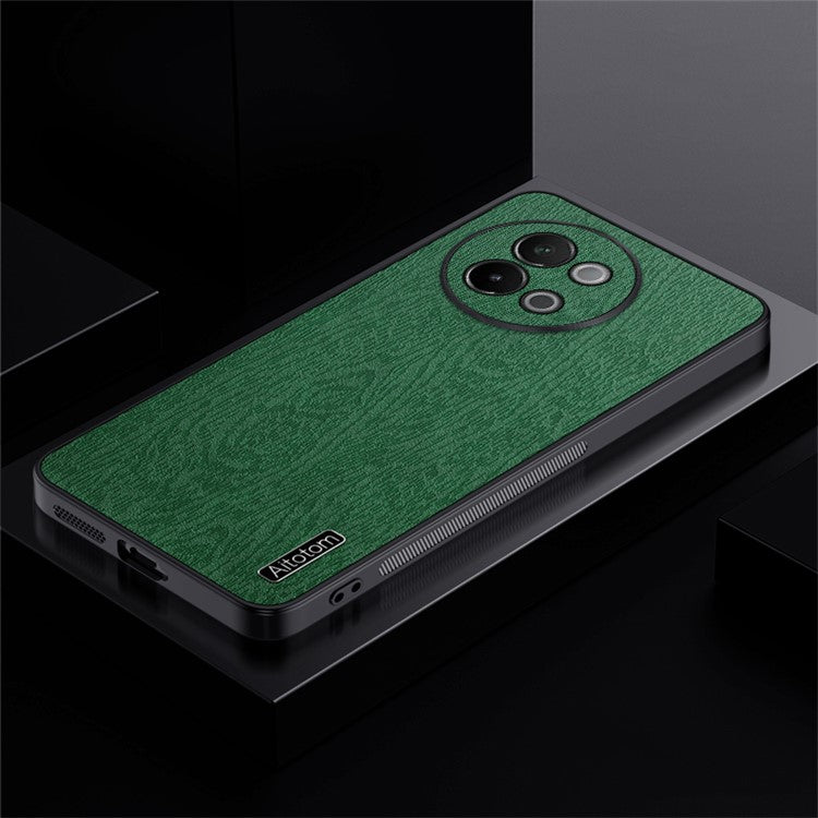 For vivo S18e 5G Back Cover PU+PC+TPU Wood Grain Mobile Phone Protective Case - Green