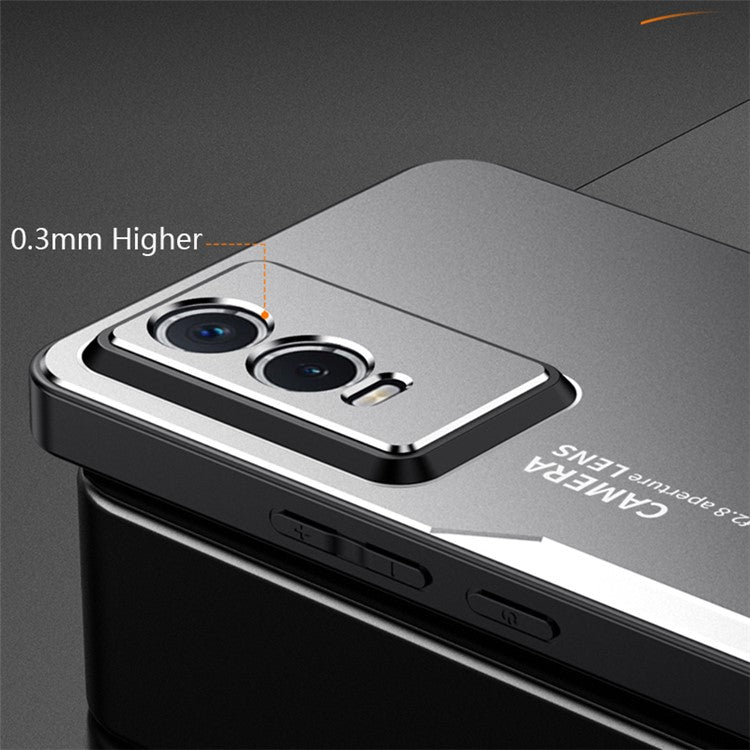 For vivo Y76s Cell Phone Case Aluminium Alloy Matte Back Shell - Silver