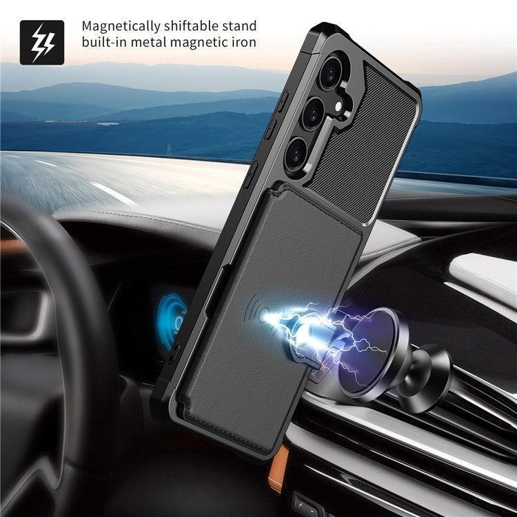 ZM03 For Samsung Galaxy A55 5G Case Wallet Magnetic Car Mount Phone Cover - Black