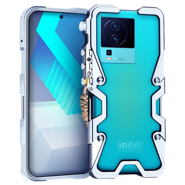 For vivo iQOO Neo7 5G / Neo7 SE 5G / Neo7 Racing 5G / Neo7 Speed 5G / Neo8 5G / Neo8 Pro 5G Case Aluminium Alloy Metal Phone Cover with Strap - Silver