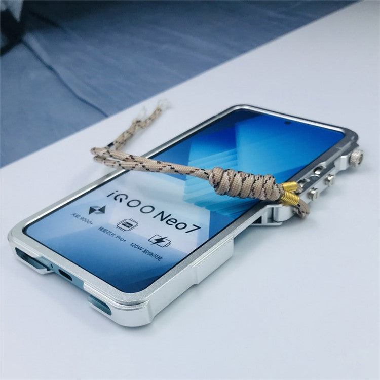 For vivo iQOO Neo7 5G / Neo7 SE 5G / Neo7 Racing 5G / Neo7 Speed 5G / Neo8 5G / Neo8 Pro 5G Case Aluminium Alloy Metal Phone Cover with Strap - Silver