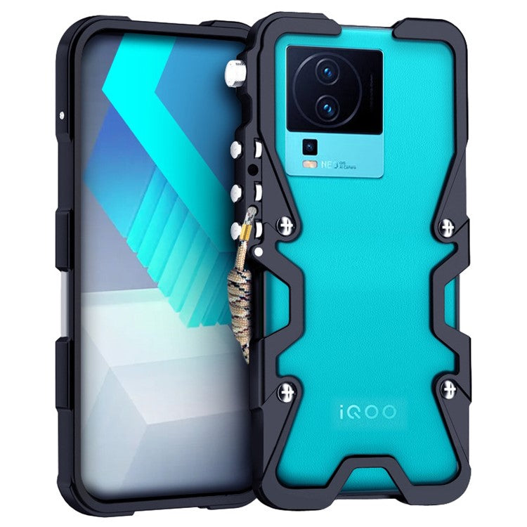 For vivo iQOO Neo7 5G / Neo7 SE 5G / Neo7 Racing 5G / Neo7 Speed 5G / Neo8 5G / Neo8 Pro 5G Case Aluminium Alloy Metal Phone Cover with Strap - Black