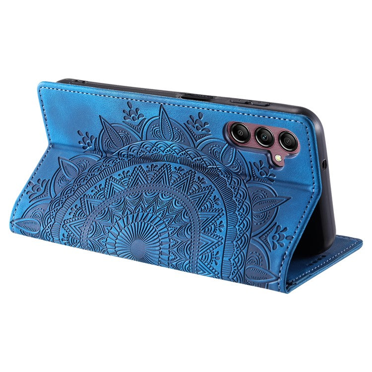 For Samsung Galaxy A55 5G Leather Case Mandala Flower Wallet Phone Cover - Blue