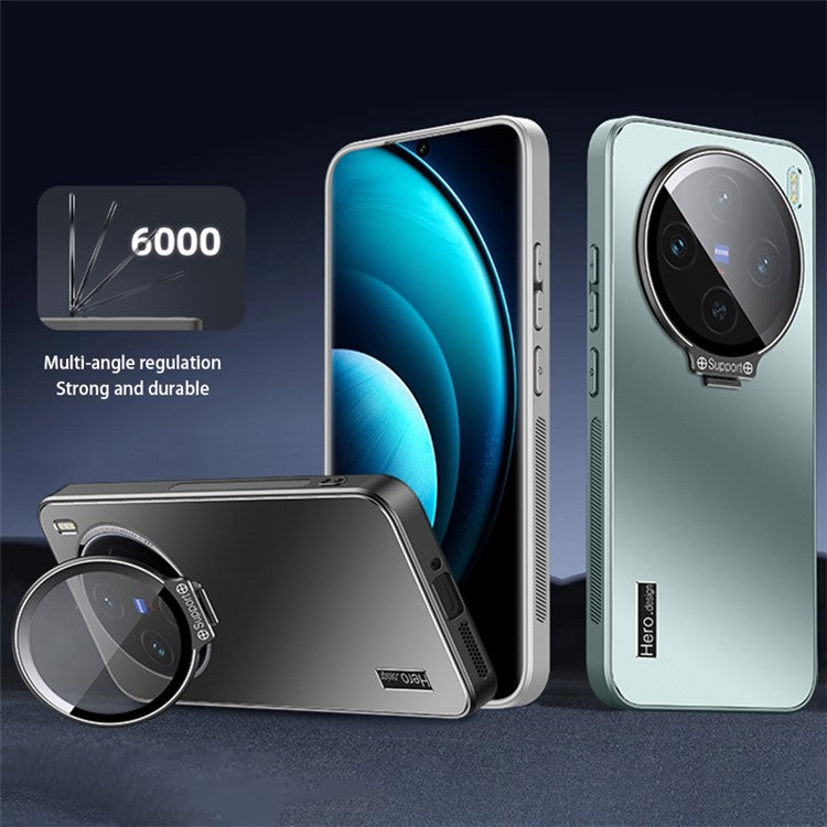 For vivo X100 5G Slim-Fit Case TPU+PC Phone Cover Zinc Alloy Kickstand Phone Shell - Silver