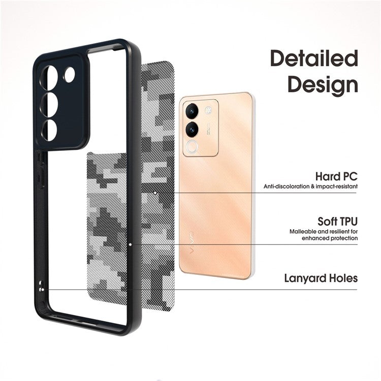 IBMRS Phone Case for vivo V29e (Global) 5G / Y200 4G Shell TPU+PC Scratch-proof Cover - Grid Camouflage