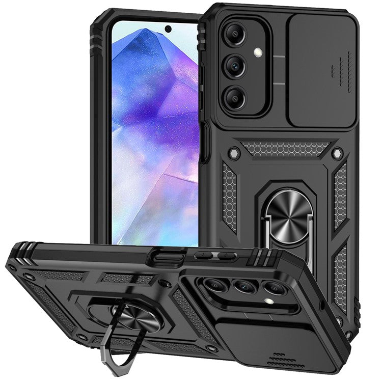 For Samsung Galaxy A55 5G Case Combo PC+TPU Kickstand Anti-Drop Phone Cover - Black