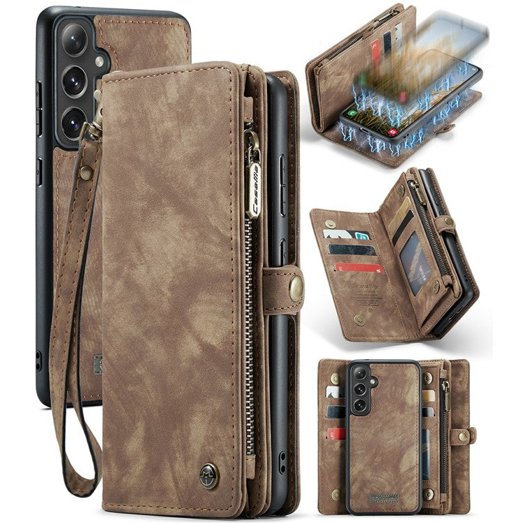 CASEME 008 Series for Samsung Galaxy S24 Leather Case Magnetic Detachable Phone Cover - Brown