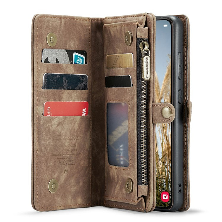 CASEME 008 Series for Samsung Galaxy S24 Leather Case Magnetic Detachable Phone Cover - Brown