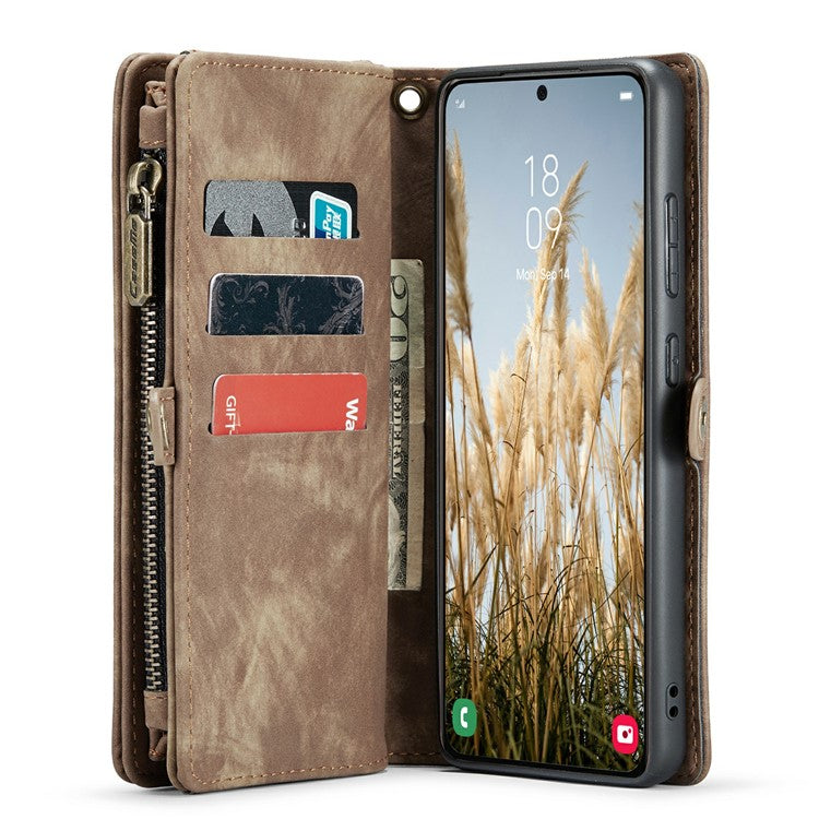 CASEME 008 Series for Samsung Galaxy S24 Leather Case Magnetic Detachable Phone Cover - Brown