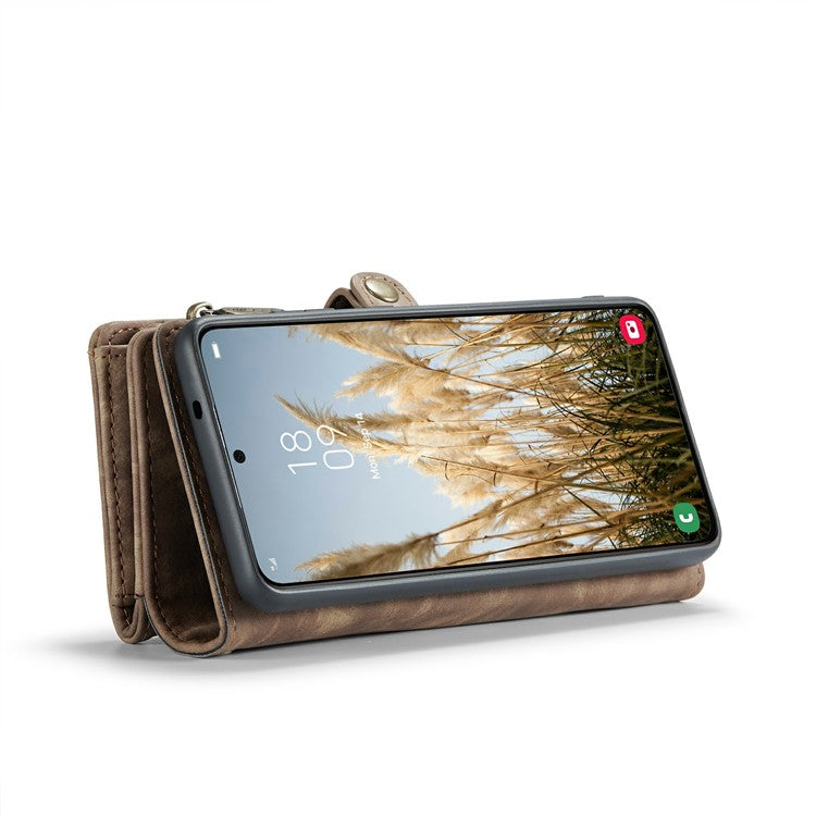 CASEME 008 Series for Samsung Galaxy S24 Leather Case Magnetic Detachable Phone Cover - Brown