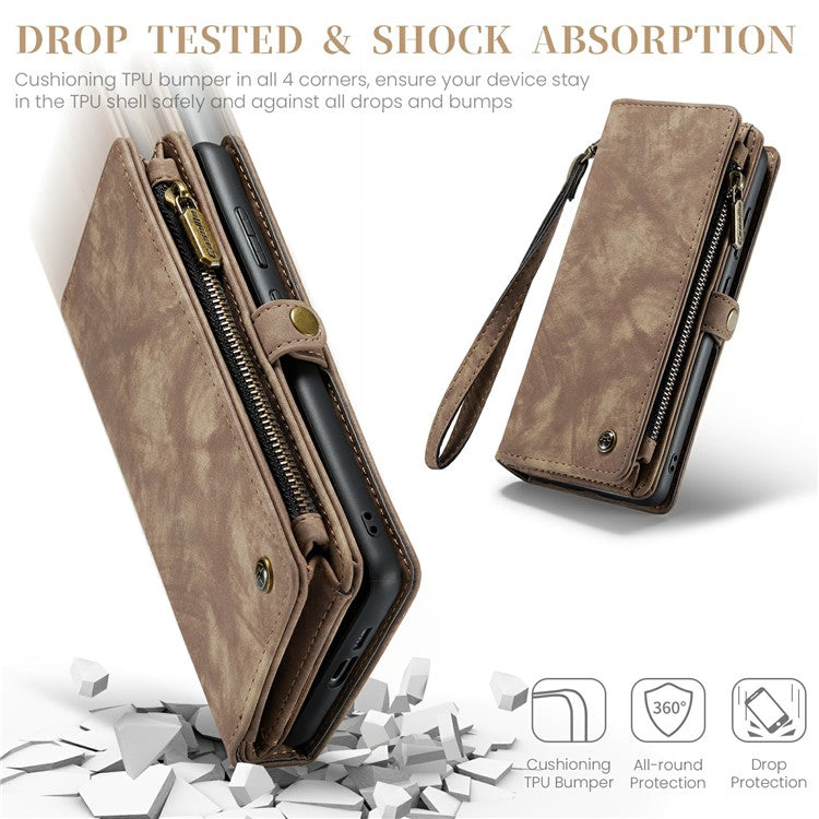 CASEME 008 Series for Samsung Galaxy S24 Leather Case Magnetic Detachable Phone Cover - Brown