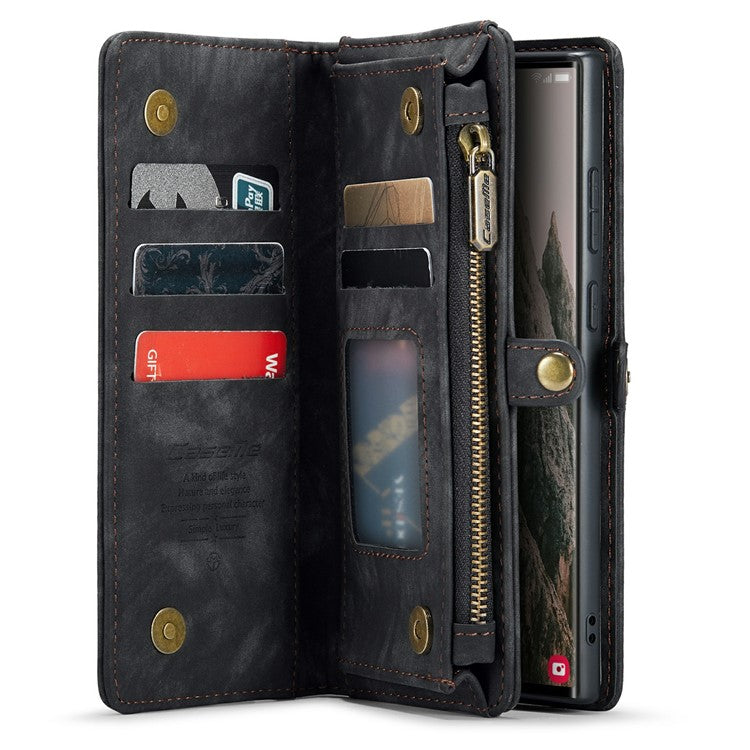 CASEME 008 Series for Samsung Galaxy S24 Ultra Leather Case Detachable Wallet Phone Cover - Black