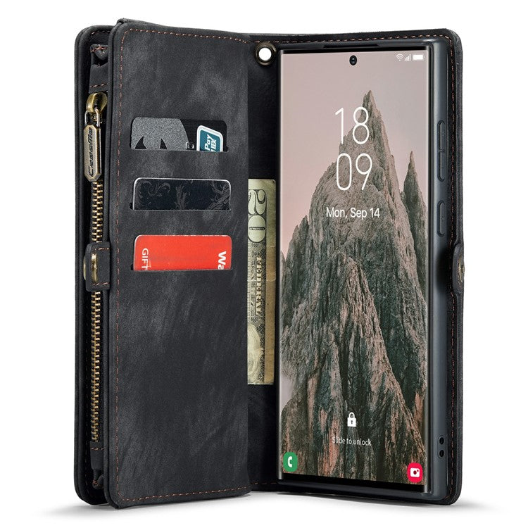 CASEME 008 Series for Samsung Galaxy S24 Ultra Leather Case Detachable Wallet Phone Cover - Black