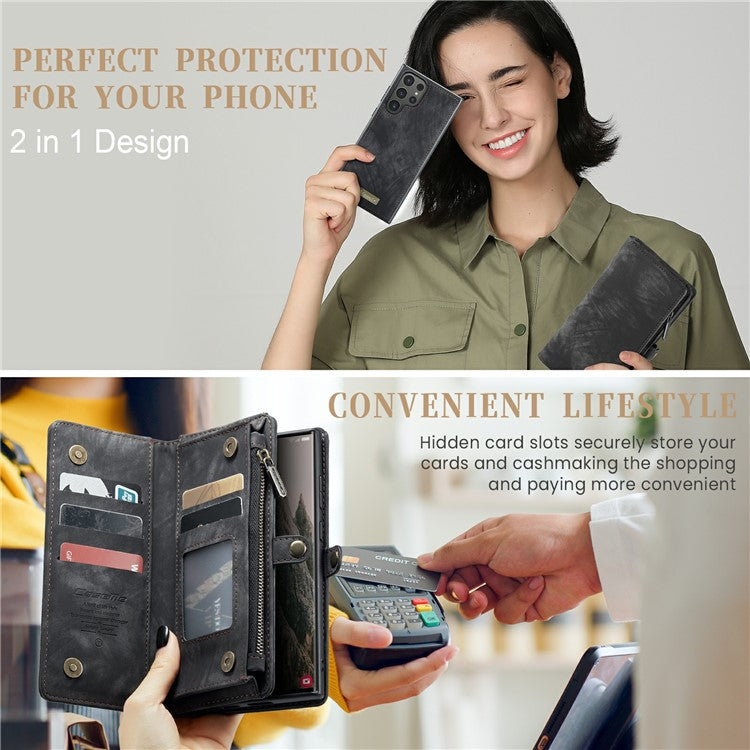 CASEME 008 Series for Samsung Galaxy S24 Ultra Leather Case Detachable Wallet Phone Cover - Black