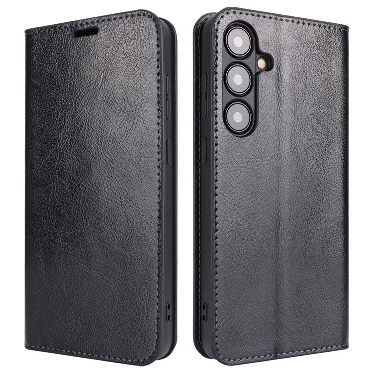 For Samsung Galaxy S24 Split Leather Case Crazy Horse Texture Wallet Flip Cover - Black