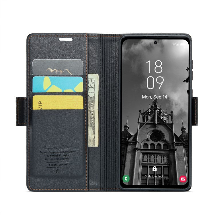 CASEME 023 Series For Samsung Galaxy A55 5G Magnetic Phone Case RFID Blocking Folio Stand Cover - Black