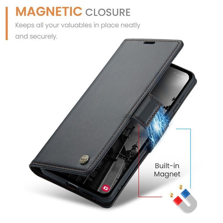 CASEME 023 Series For Samsung Galaxy A55 5G Magnetic Phone Case RFID Blocking Folio Stand Cover - Black