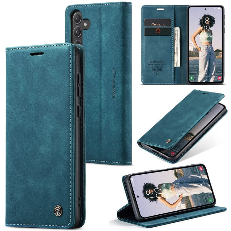 CASEME 013 Series For Samsung Galaxy A55 5G Case PU Leather Stand View Business Phone Cover - Blue