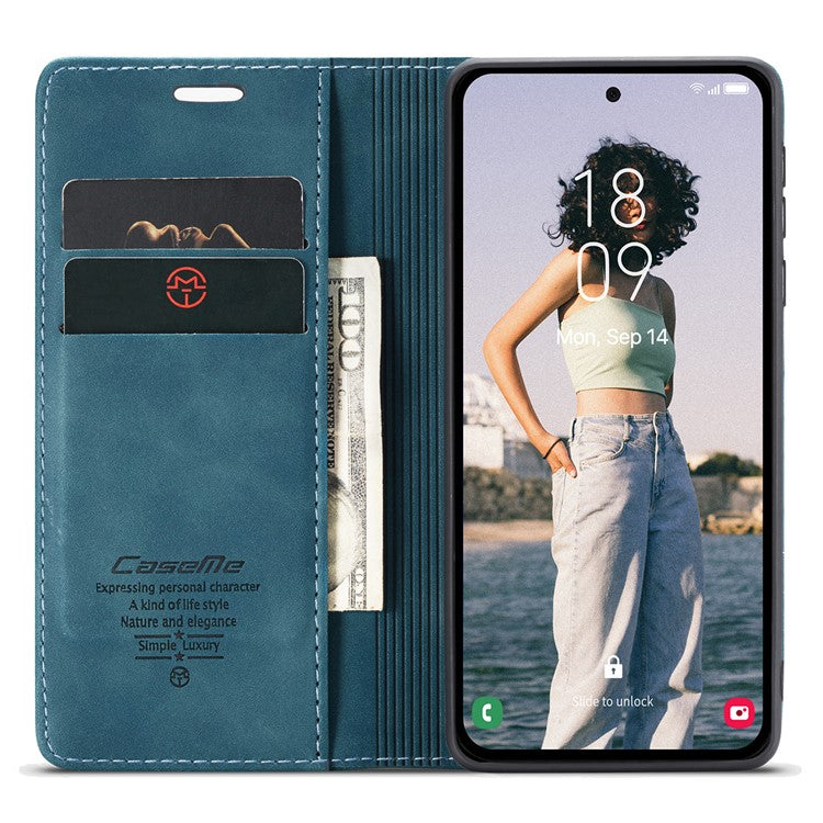 CASEME 013 Series For Samsung Galaxy A55 5G Case PU Leather Stand View Business Phone Cover - Blue