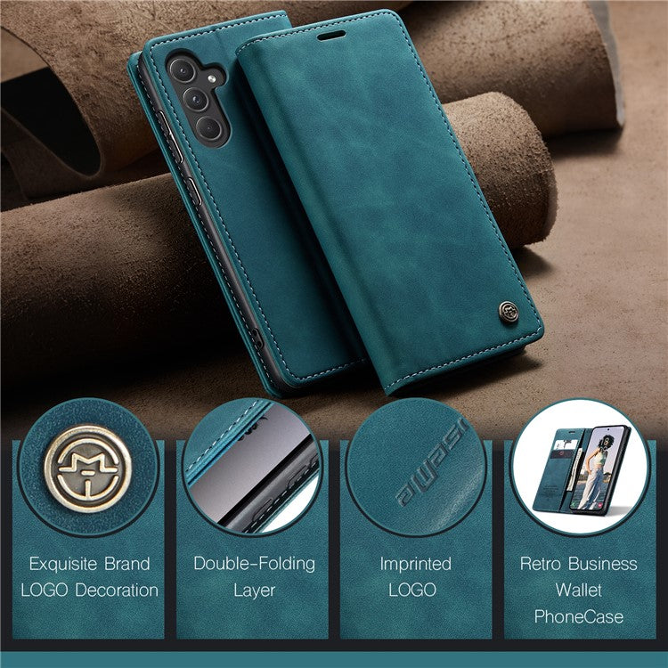 CASEME 013 Series For Samsung Galaxy A55 5G Case PU Leather Stand View Business Phone Cover - Blue