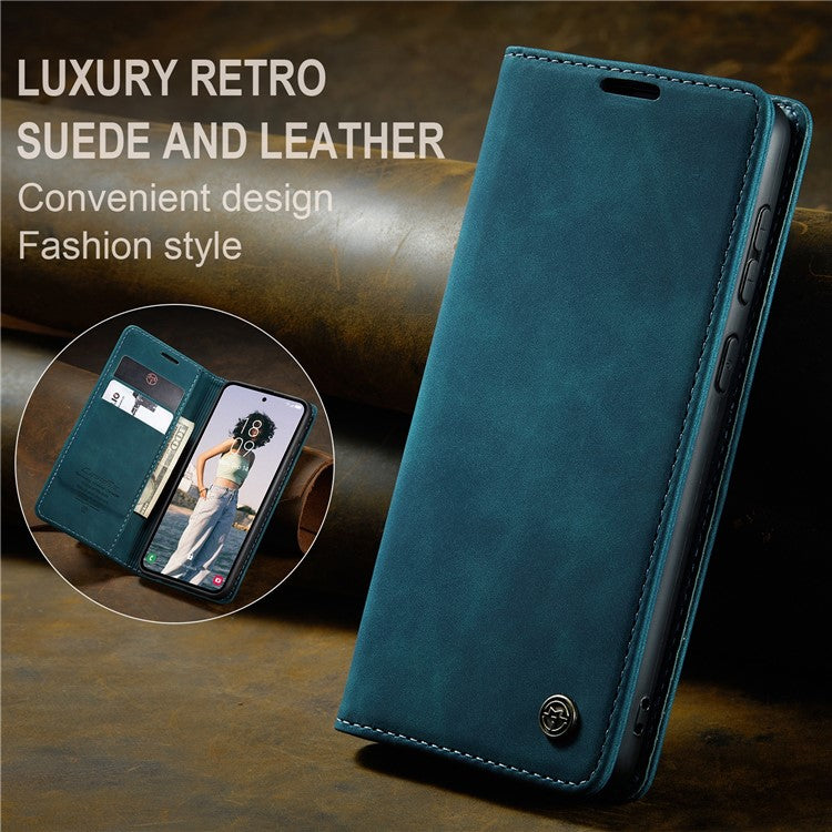 CASEME 013 Series For Samsung Galaxy A55 5G Case PU Leather Stand View Business Phone Cover - Blue