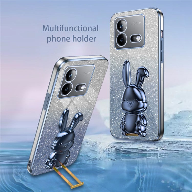 For vivo iQOO Neo8 5G / Neo8 Pro 5G Cute Rabbit Glitter Case Phone Cover with Kickstand - Blue